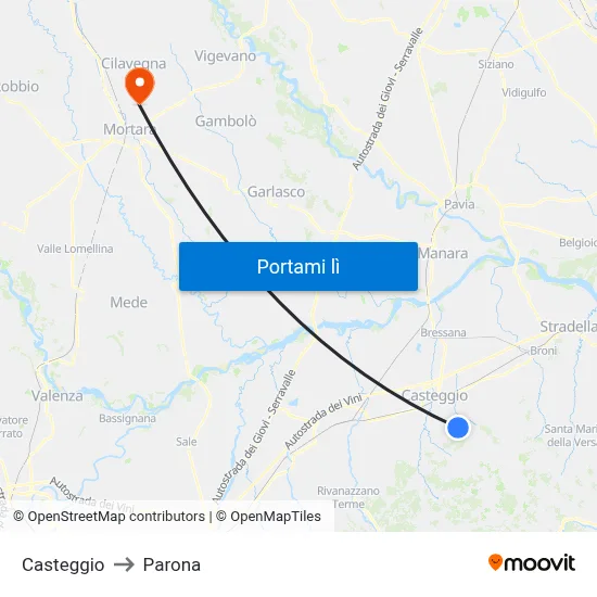 Casteggio to Parona map