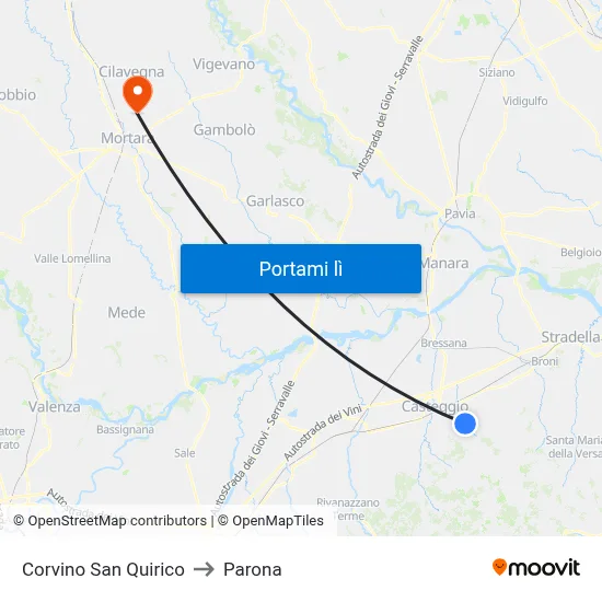 Corvino San Quirico to Parona map