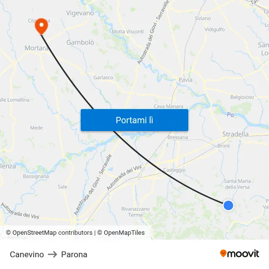Canevino to Parona map