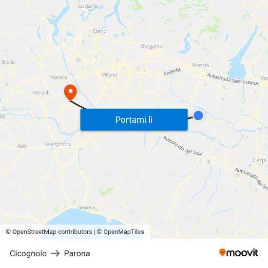 Cicognolo to Parona map