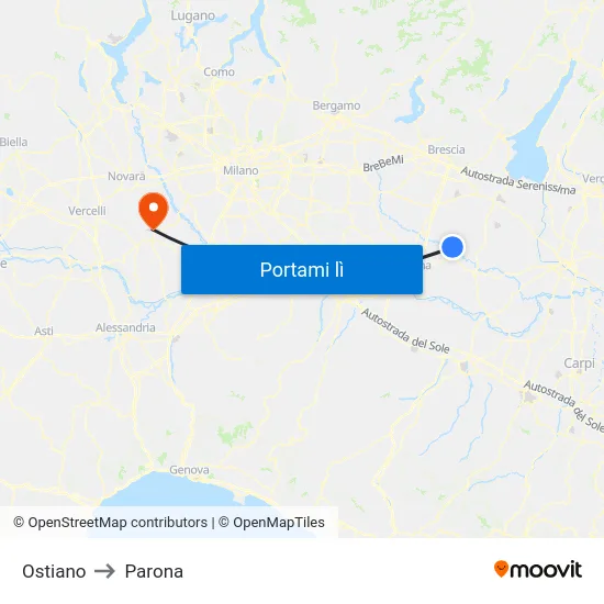Ostiano to Parona map