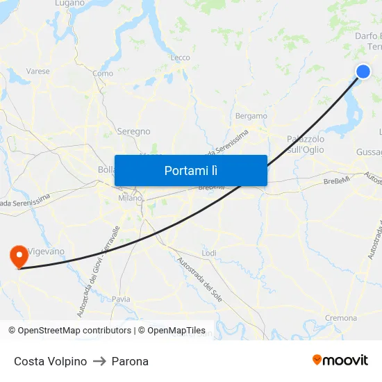 Costa Volpino to Parona map