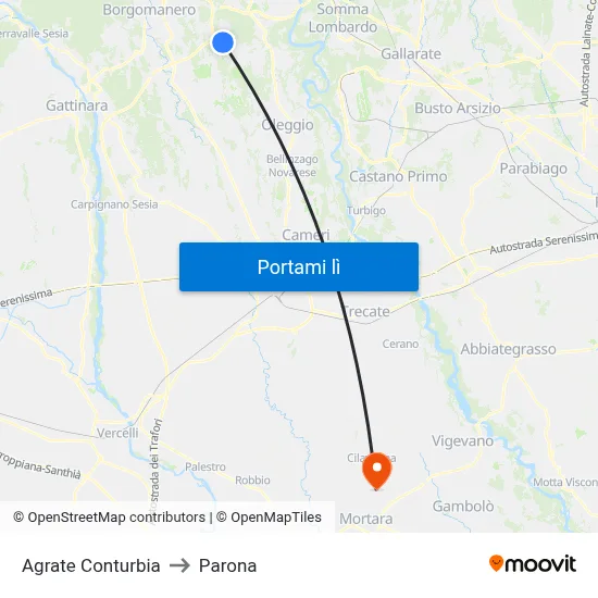 Agrate Conturbia to Parona map