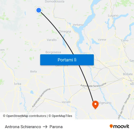 Antrona Schieranco to Parona map