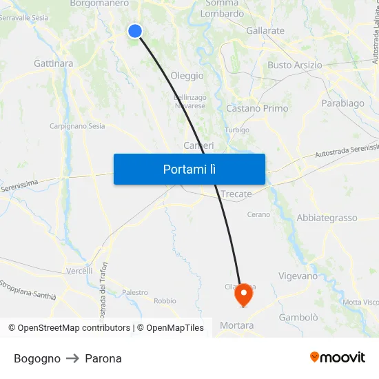 Bogogno to Parona map