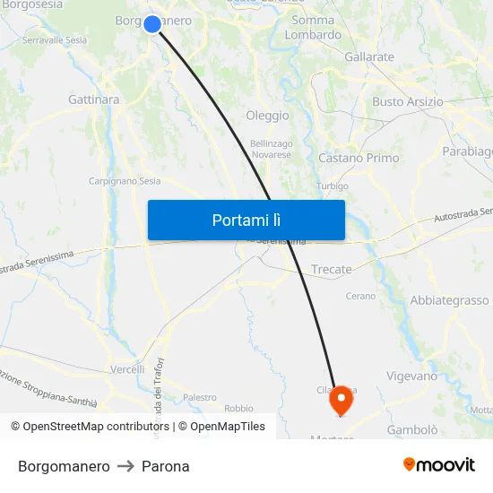Borgomanero to Parona map