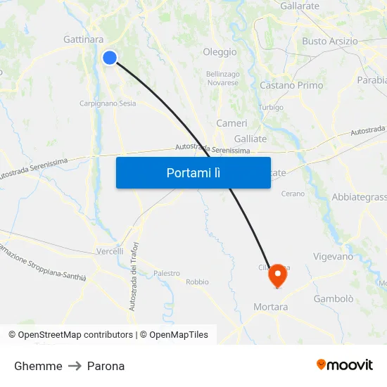 Ghemme to Parona map