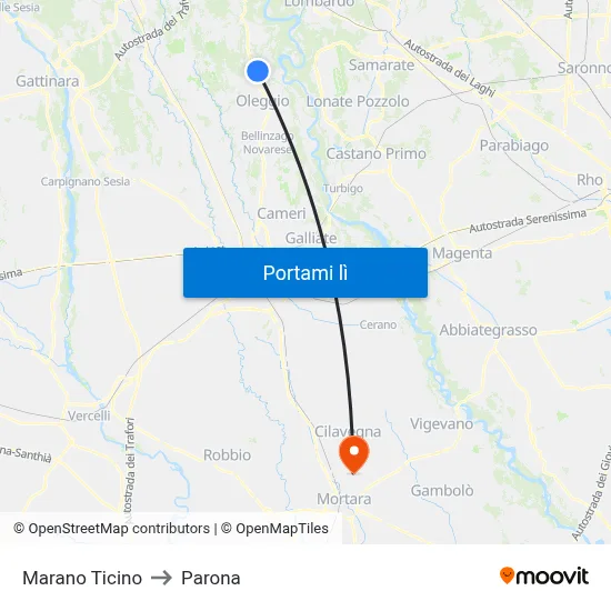 Marano Ticino to Parona map