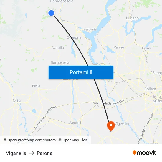 Viganella to Parona map