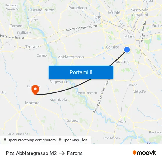 P.za Abbiategrasso M2 to Parona map