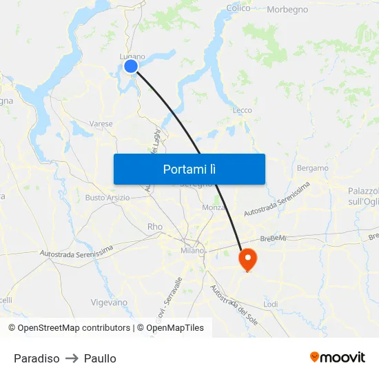 Paradiso to Paullo map