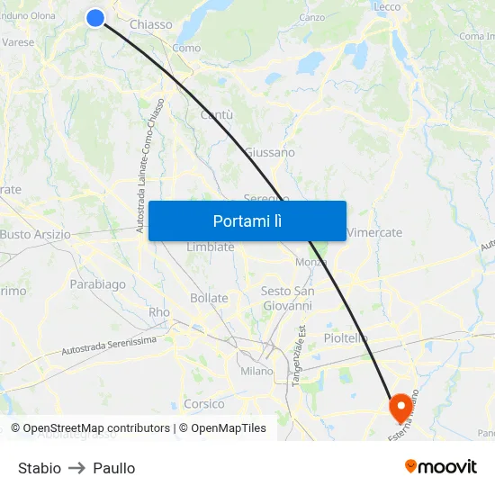 Stabio to Paullo map