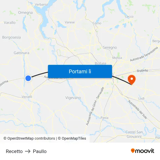 Recetto to Paullo map