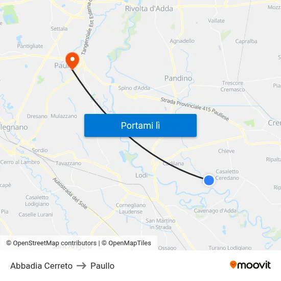 Abbadia Cerreto to Paullo map