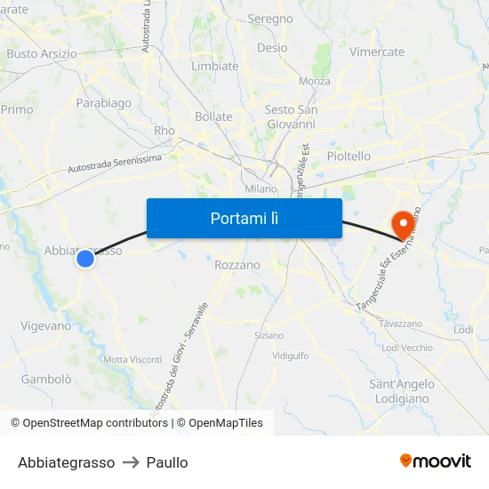 Abbiategrasso to Paullo map