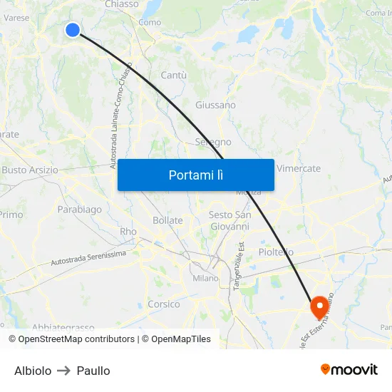 Albiolo to Paullo map