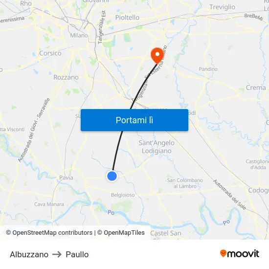 Albuzzano to Paullo map