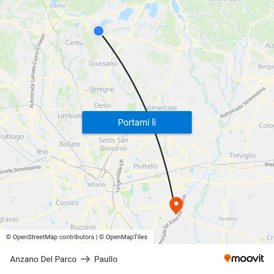 Anzano Del Parco to Paullo map