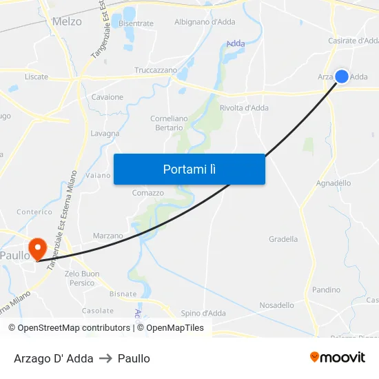 Arzago D' Adda to Paullo map