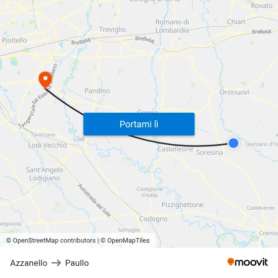 Azzanello to Paullo map