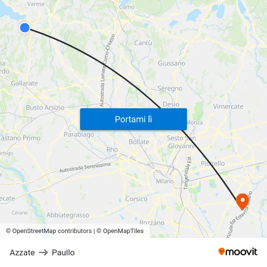 Azzate to Paullo map