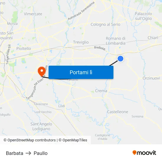 Barbata to Paullo map