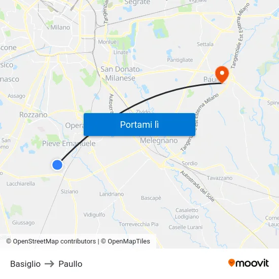 Basiglio to Paullo map