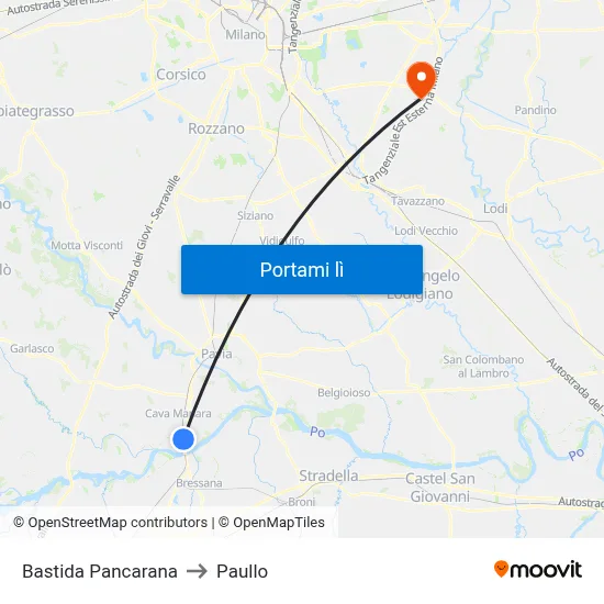 Bastida Pancarana to Paullo map