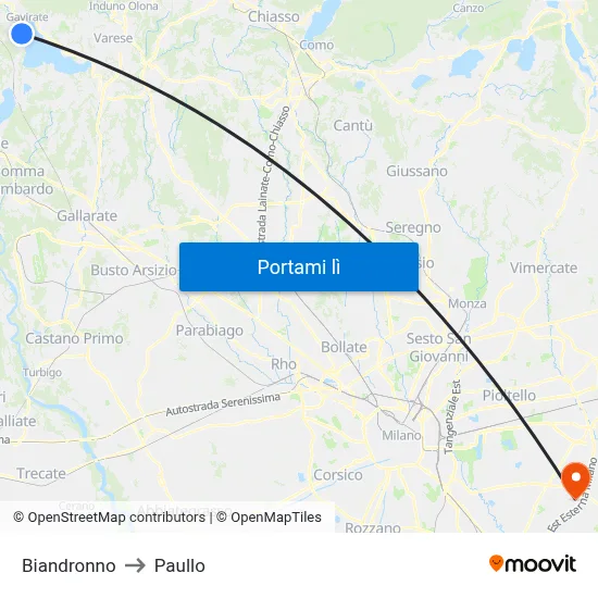 Biandronno to Paullo map