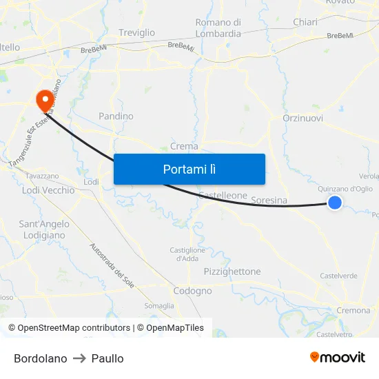 Bordolano to Paullo map