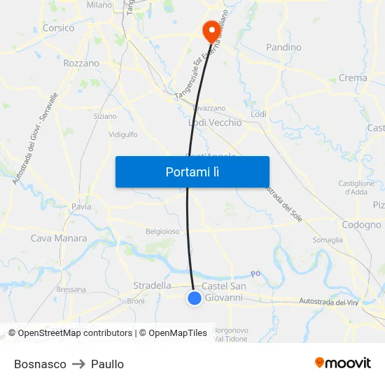 Bosnasco to Paullo map