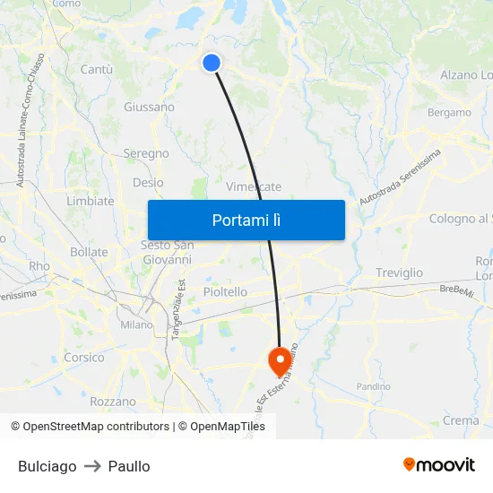 Bulciago to Paullo map