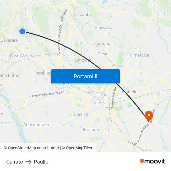 Cairate to Paullo map