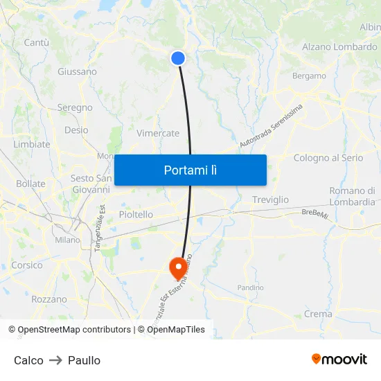 Calco to Paullo map