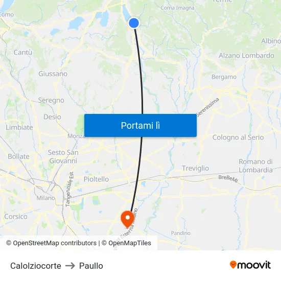 Calolziocorte to Paullo map