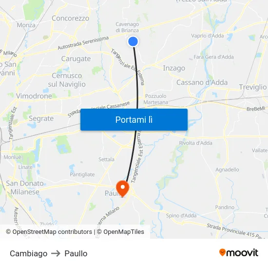 Cambiago to Paullo map