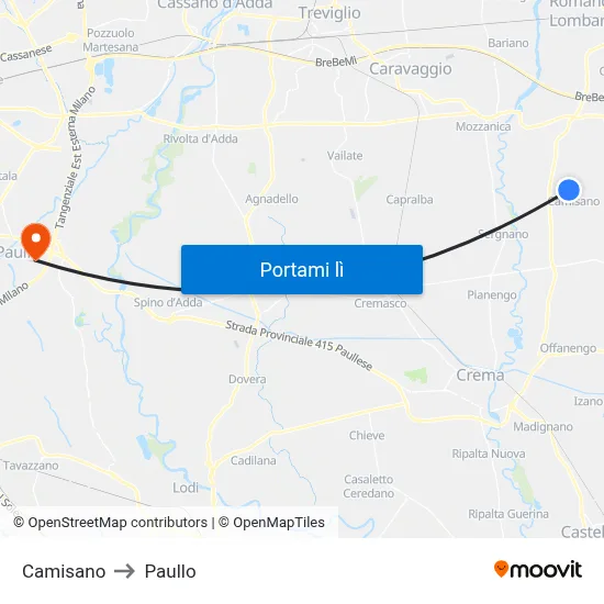 Camisano to Paullo map