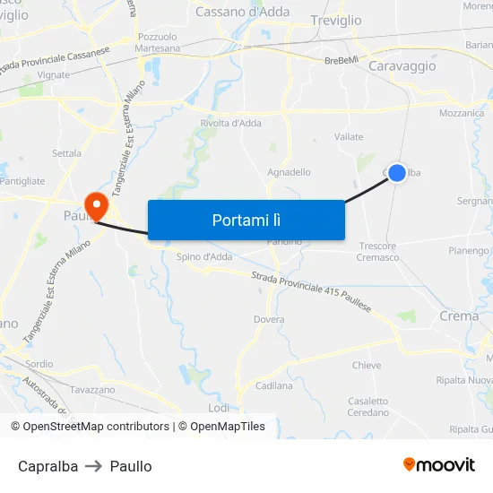 Capralba to Paullo map