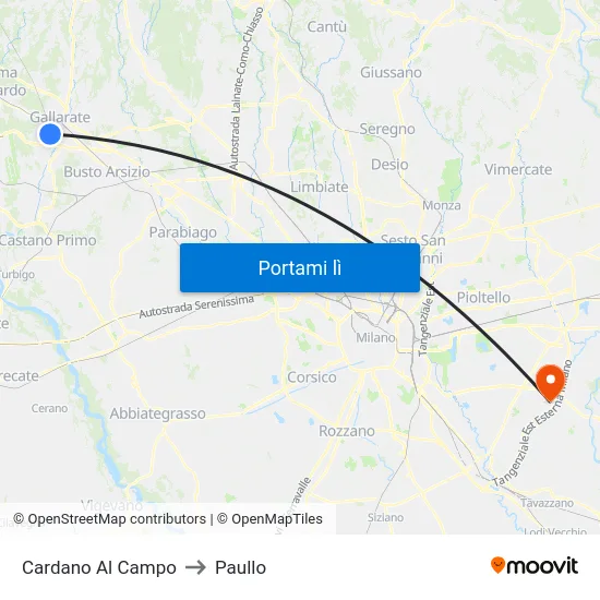 Cardano Al Campo to Paullo map