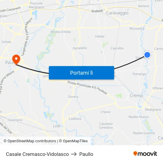 Casale Cremasco-Vidolasco to Paullo map