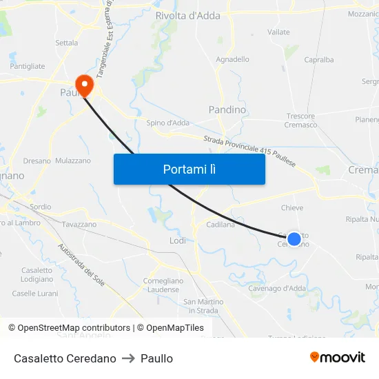Casaletto Ceredano to Paullo map
