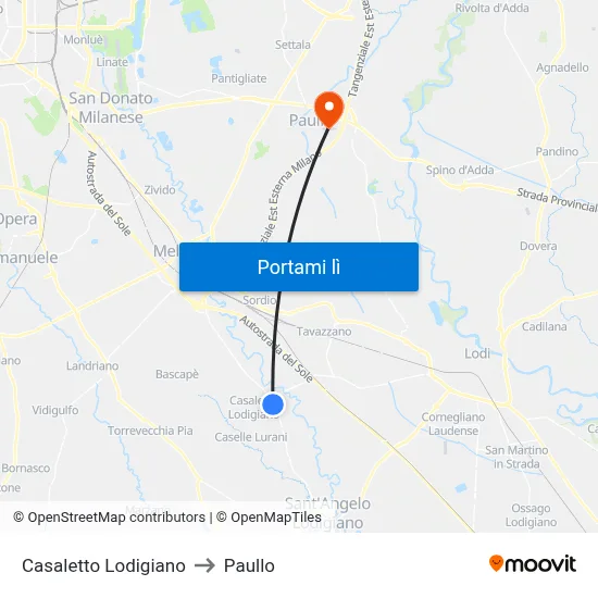 Casaletto Lodigiano to Paullo map
