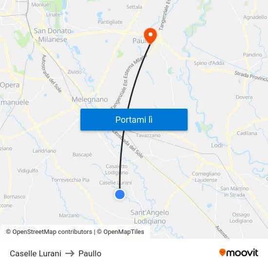 Caselle Lurani to Paullo map