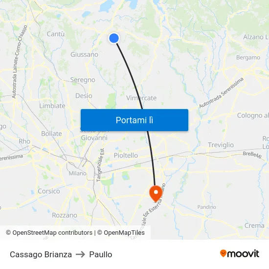 Cassago Brianza to Paullo map