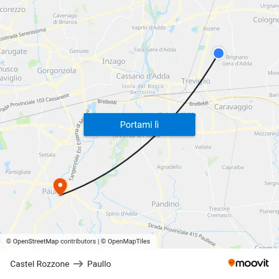 Castel Rozzone to Paullo map