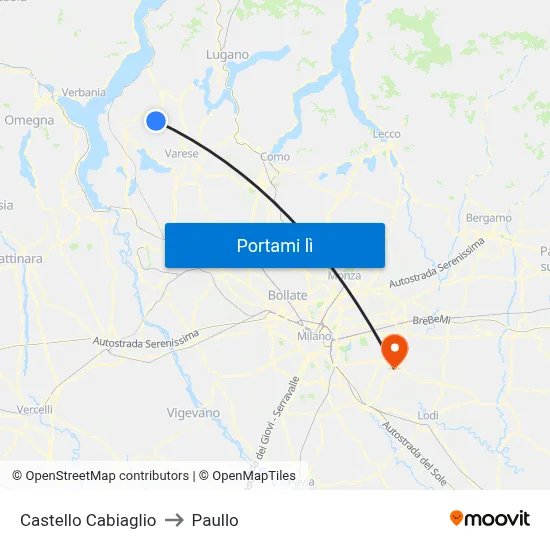 Castello Cabiaglio to Paullo map