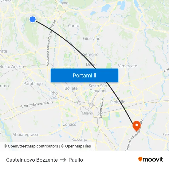 Castelnuovo Bozzente to Paullo map