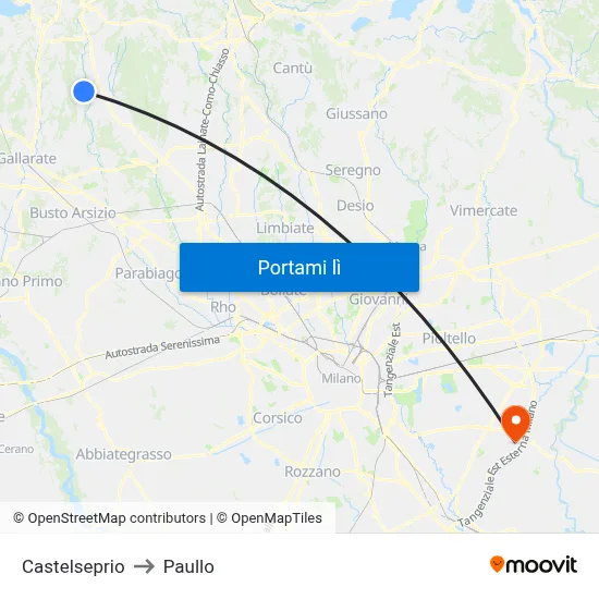 Castelseprio to Paullo map