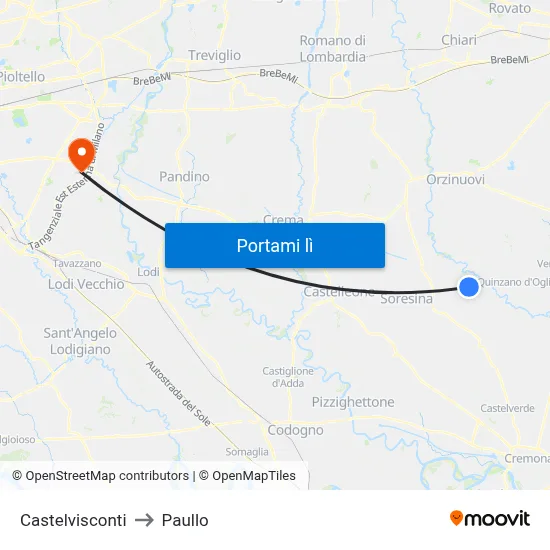 Castelvisconti to Paullo map