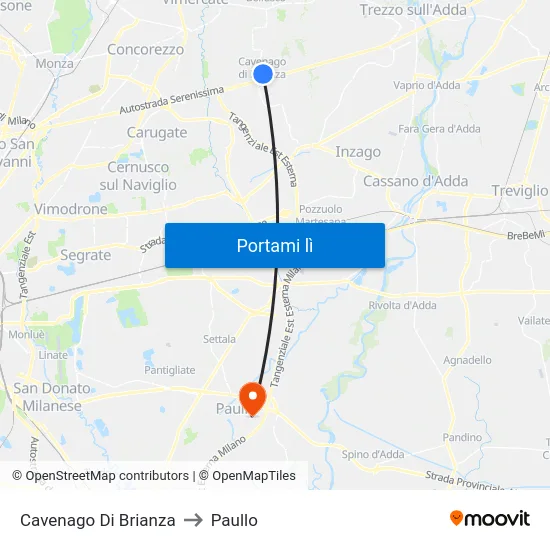 Cavenago Di Brianza to Paullo map